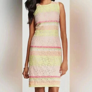 Ann Taylor Yellow and Pink Embroidered Sleeveless Dress- Size 12P- EUC